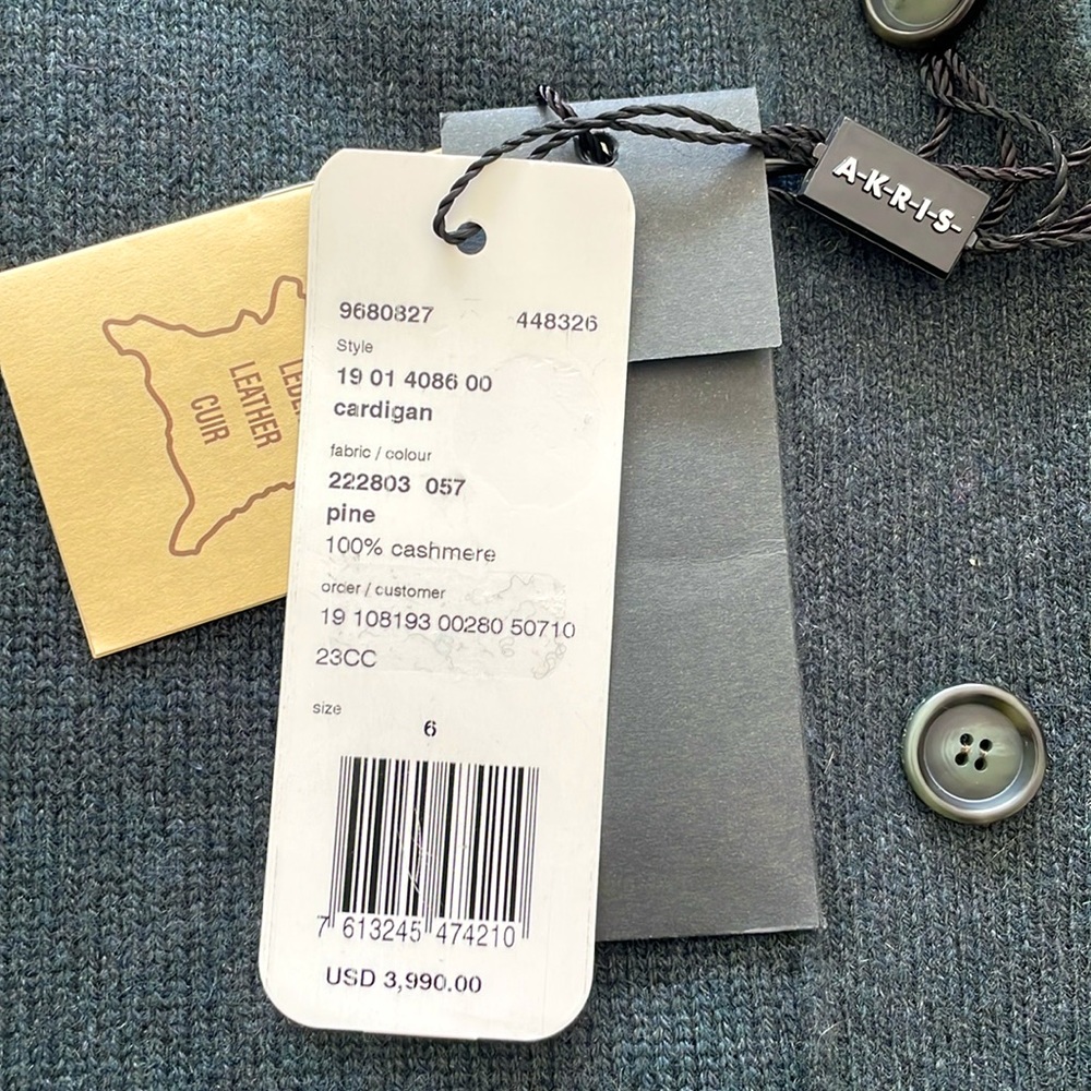 Akris Pine Green Italian Cashmere & Napa Leather Cardigan - Picture 14 of 16